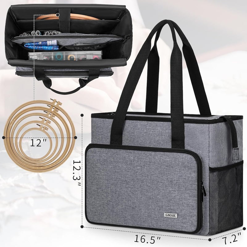 GMAK Embroidery Storage Bag, Embroidery Project Carrying Bags for Embroidery Kit/Cross Stitch Supplies/Stitch Tools Kit, Embroidery Supplies Storage Tote Case with Multiple Pockets, Bag Only, Grey - Image 5